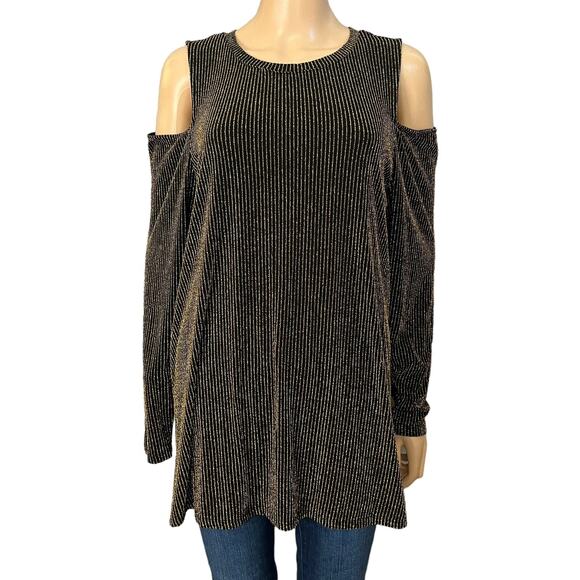 Michael Kors Shimmer Metallic Tunic Top 0X Cold Shoulder Long Sleeve Party Glam - Picture 1 of 6